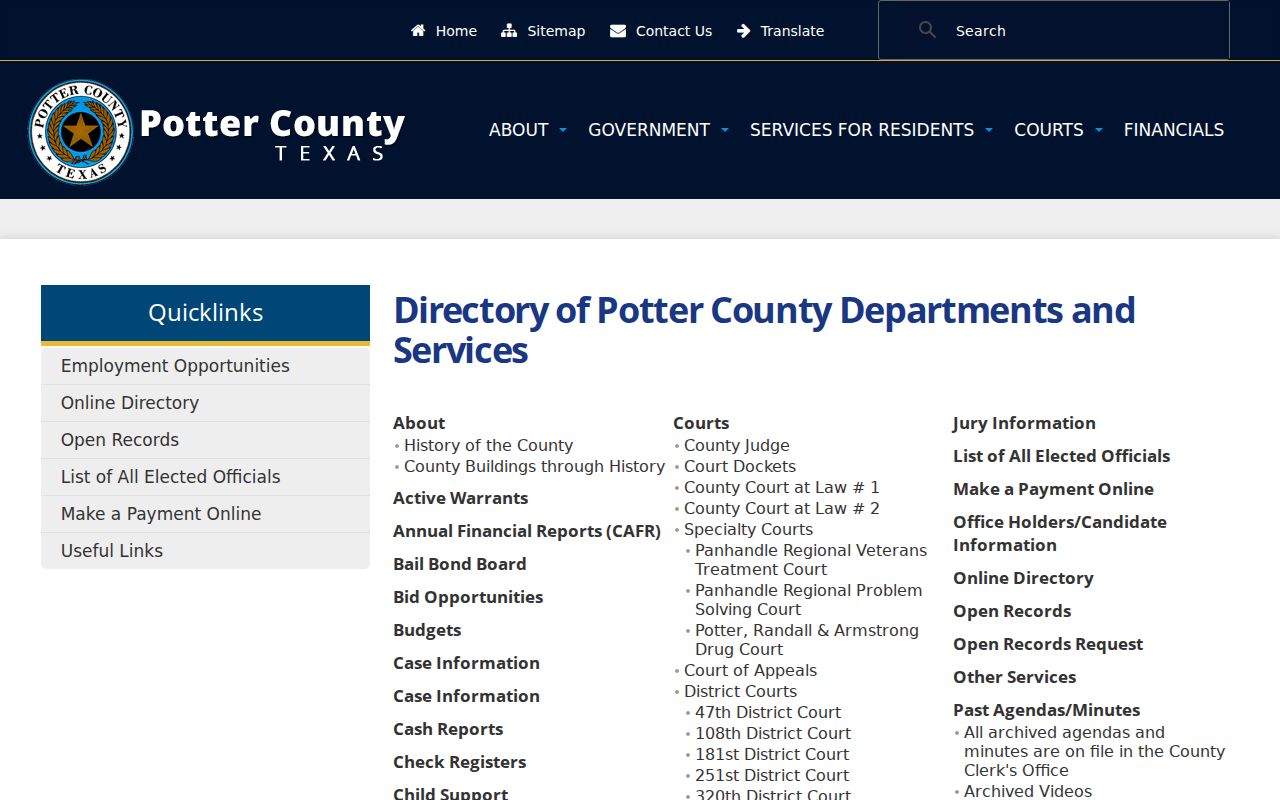 Potter County warrant records: official directory of courts and offices