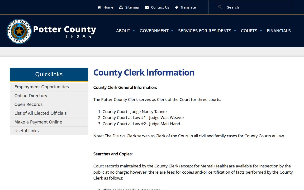 Potter County arrest warrants: County Clerk search and copy instructions