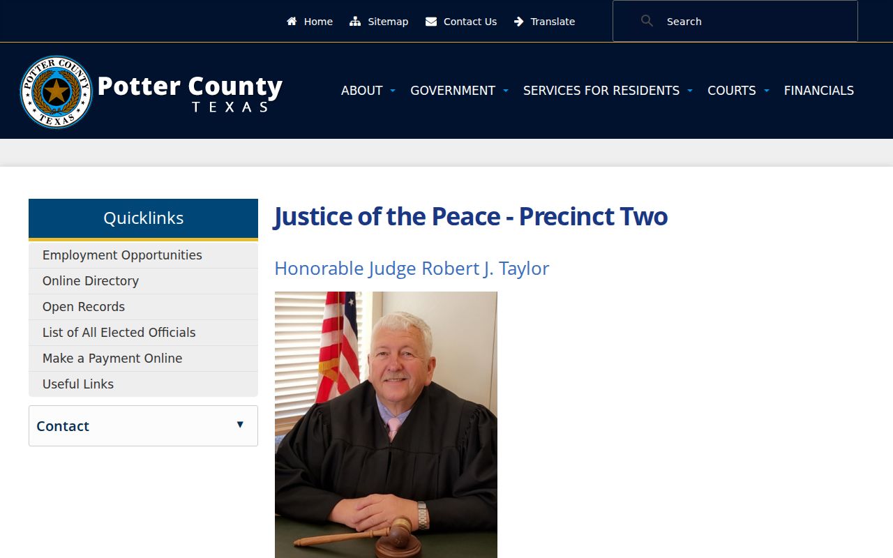 Potter County bench warrant records: JP Precinct 2 contact page