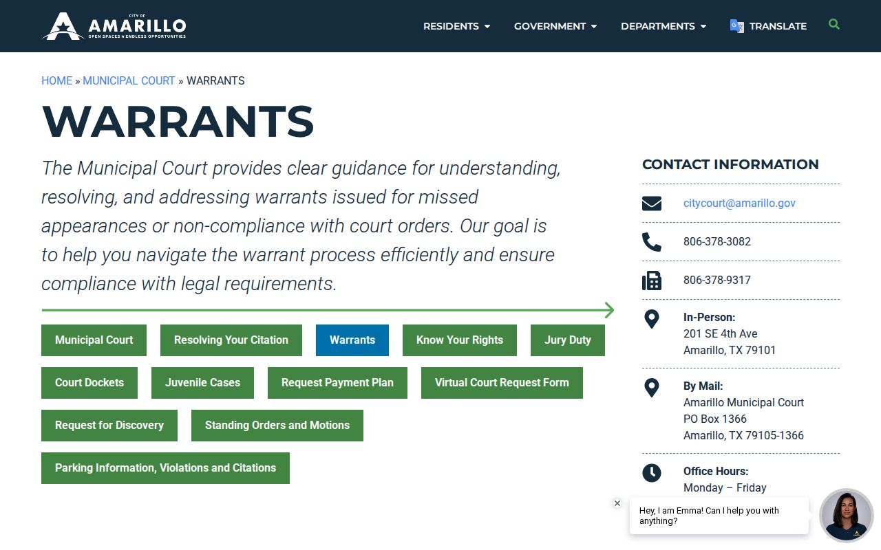 Potter County municipal warrant records: Amarillo Municipal Court warrant information