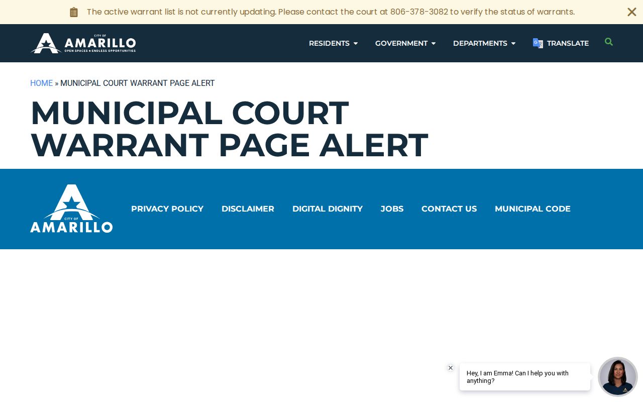 Potter County warrant list context: Amarillo Municipal Court list-freshness alert