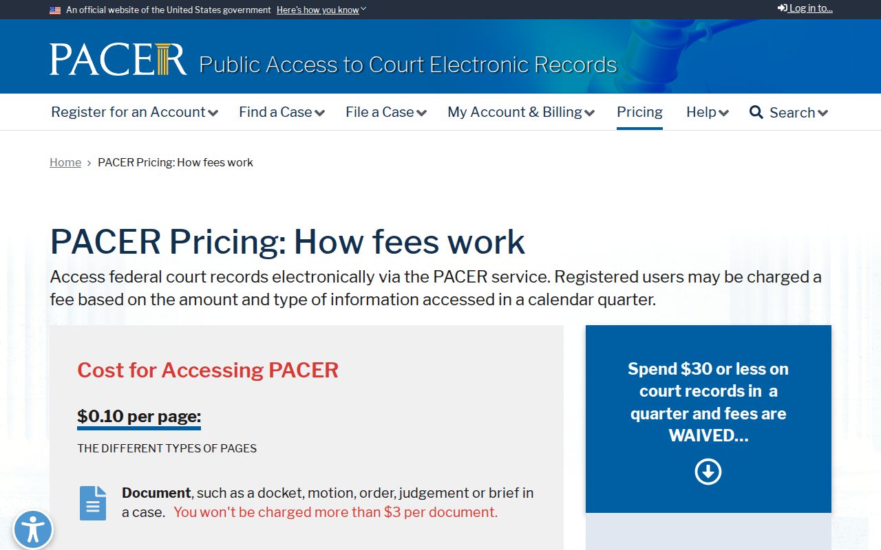 Potter County arrest warrant scope: PACER federal docket access fees